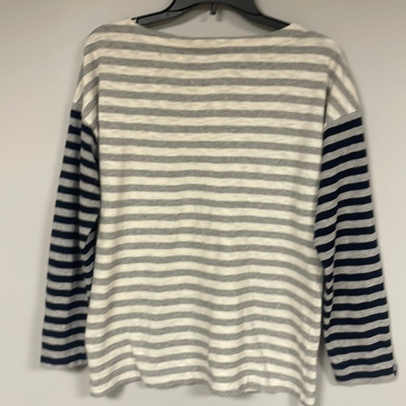 Talbots black cream gray stripe long sleeve soft knit tee shirt top, M, zipper - Picture 3 of 9